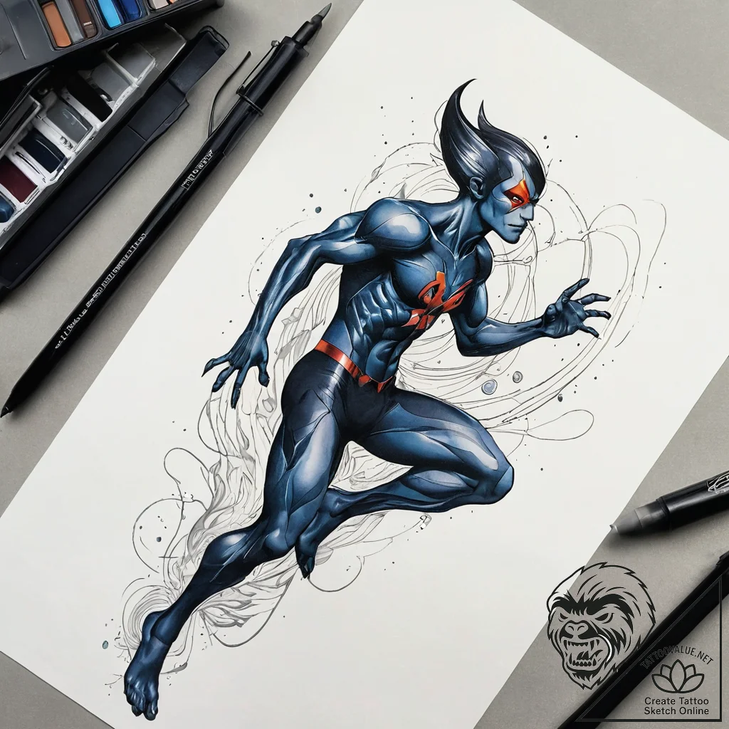 A watercolor sketch of nightcrawler teleporti... - tattoo sketch (№1751304610_0, 30.06.2025 17:30) — tattoovalue.net