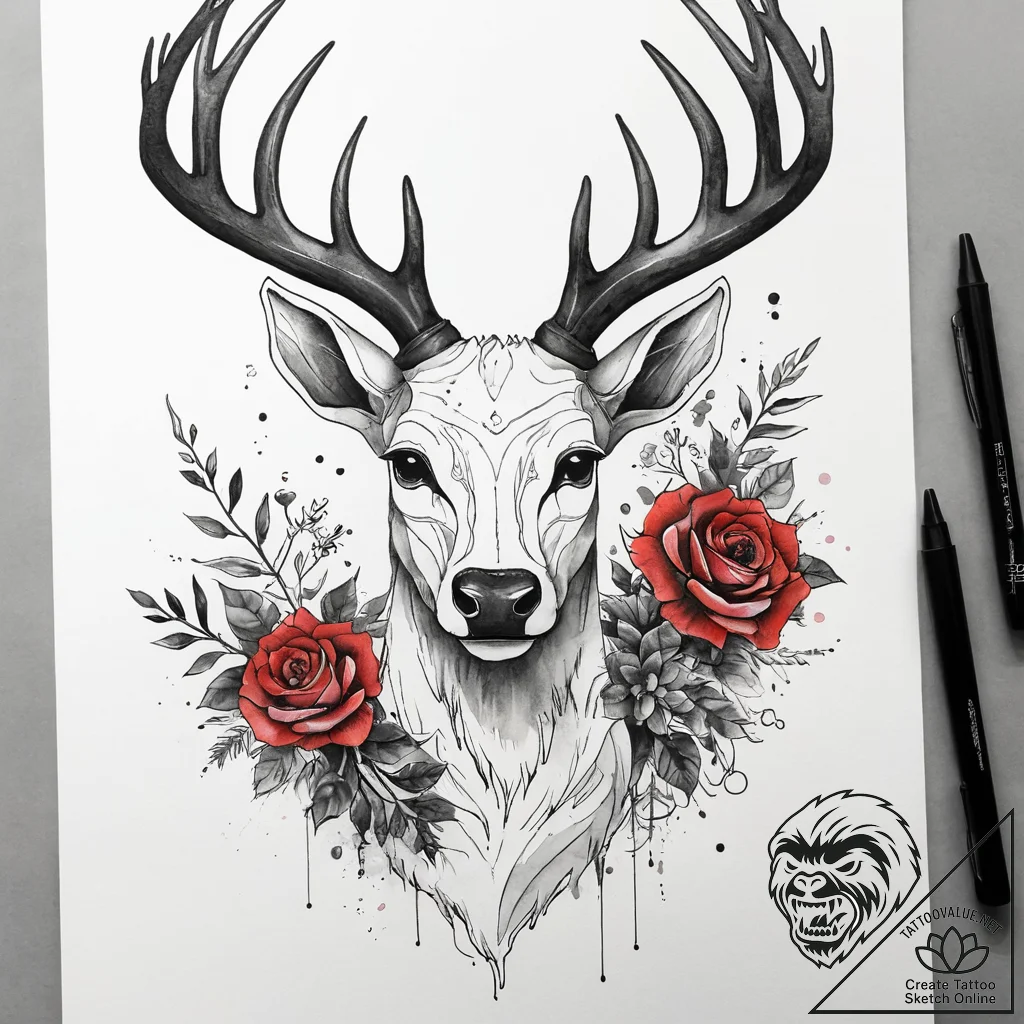 A watercolor tattoo of the forest spirit's de... - tattoo sketch (№1751304697_0, 30.06.2025 17:31) — tattoovalue.net