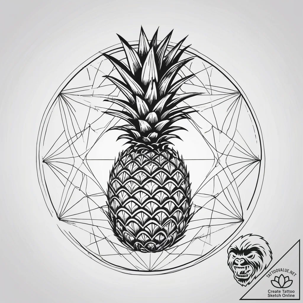Pineapple, tattoo drawing outline, clean line... - tattoo sketch (№1751304775_0, 30.06.2025 17:32) — tattoovalue.net