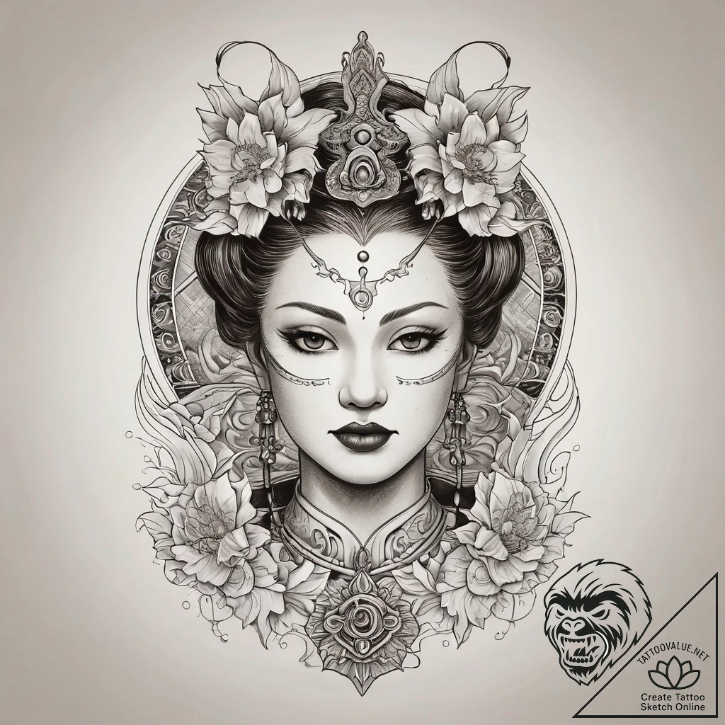 A sketch of queen amidala in her royal attire... - tattoo sketch (№1751305015_0, 30.06.2025 17:36) — tattoovalue.net