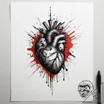 A trash polka composition of a human heart be… – tattoo sketch (№1751305568_0, 30.06.2025 17:46) — tattoovalue.net