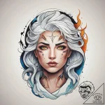 A neo-traditional portrait of storm, with whi… – tattoo sketch (№1751305652_0, 30.06.2025 17:47) — tattoovalue.net