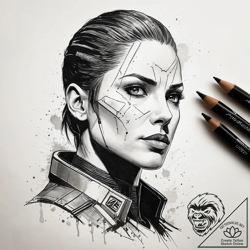 A graphic novel style portrait of commander s... - tattoo sketch (№1751305808_0, 30.06.2025 17:50) — tattoovalue.net