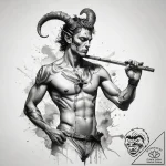 A neo-traditional tattoo of a satyr playing t… – tattoo sketch (№1751306925_0, 30.06.2025 18:08) — tattoovalue.net