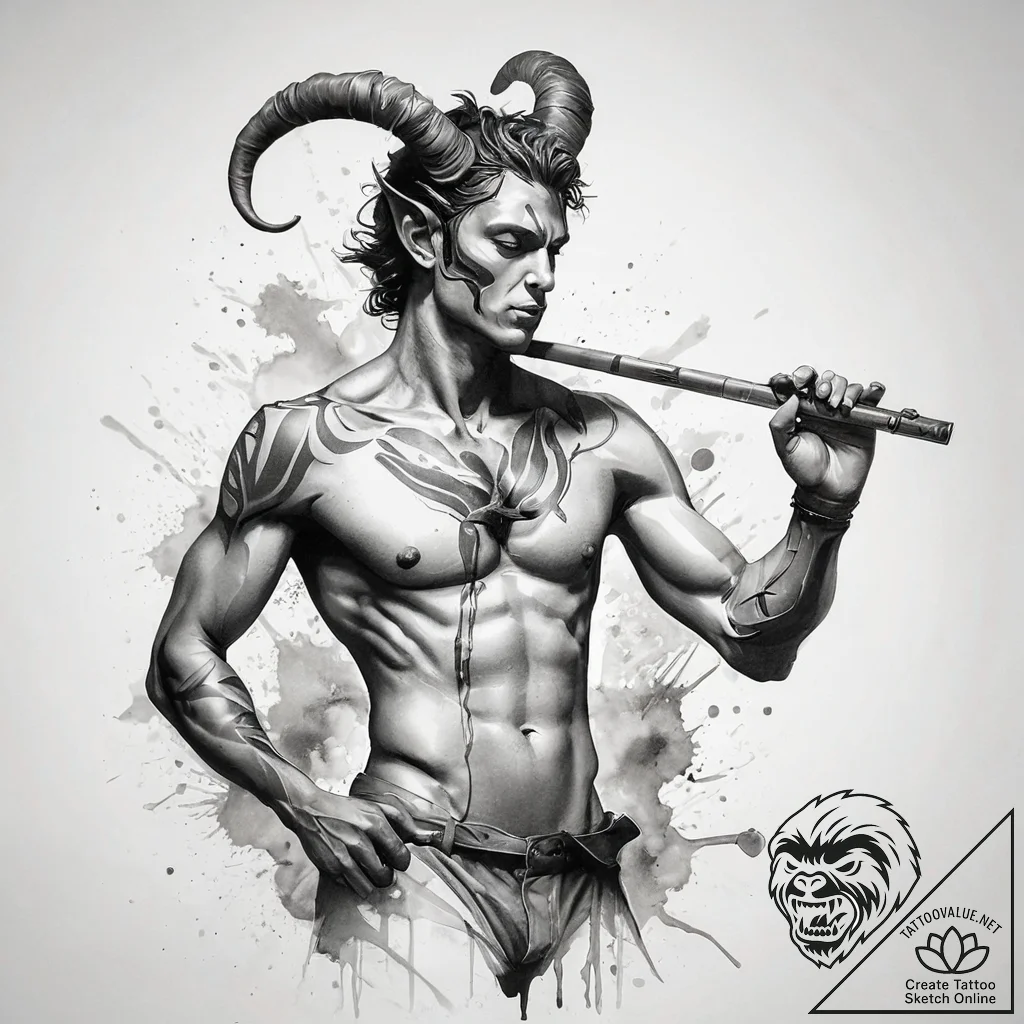 A neo-traditional tattoo of a satyr playing t... - tattoo sketch (№1751306925_0, 30.06.2025 18:08) — tattoovalue.net