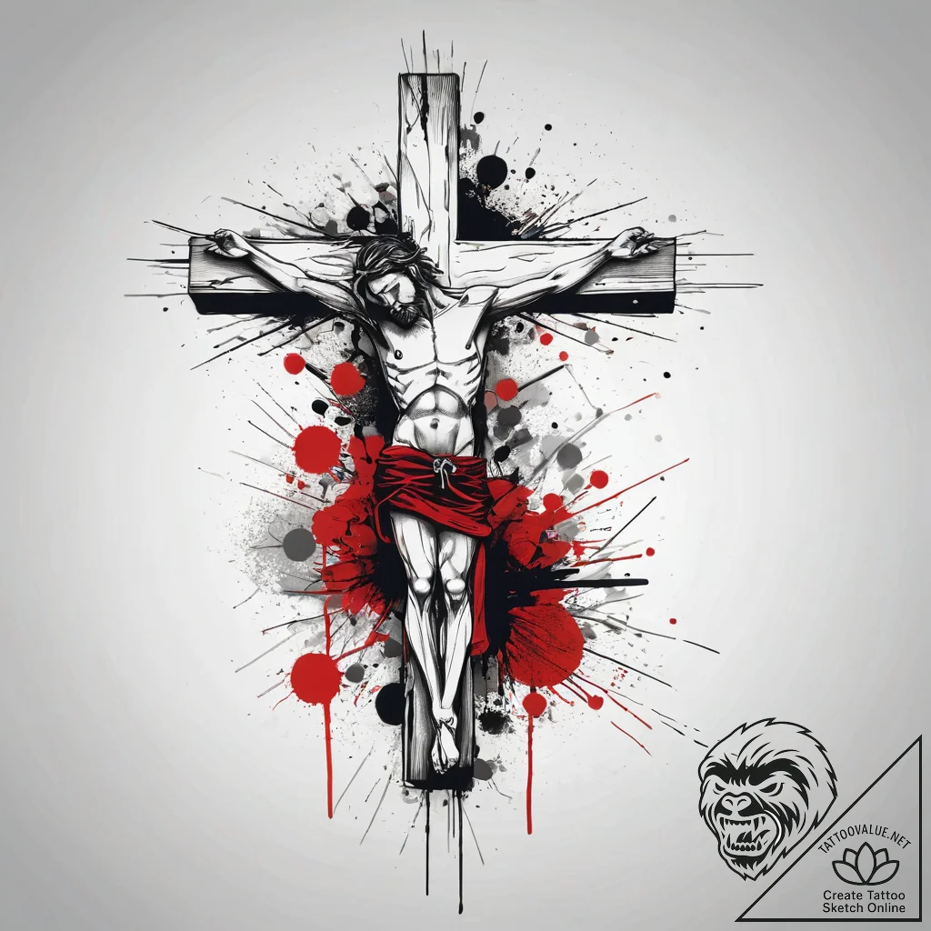 Crucifixion, tattoo drawing outline, trash po... - tattoo sketch (№1751307478_0, 30.06.2025 18:17) — tattoovalue.net