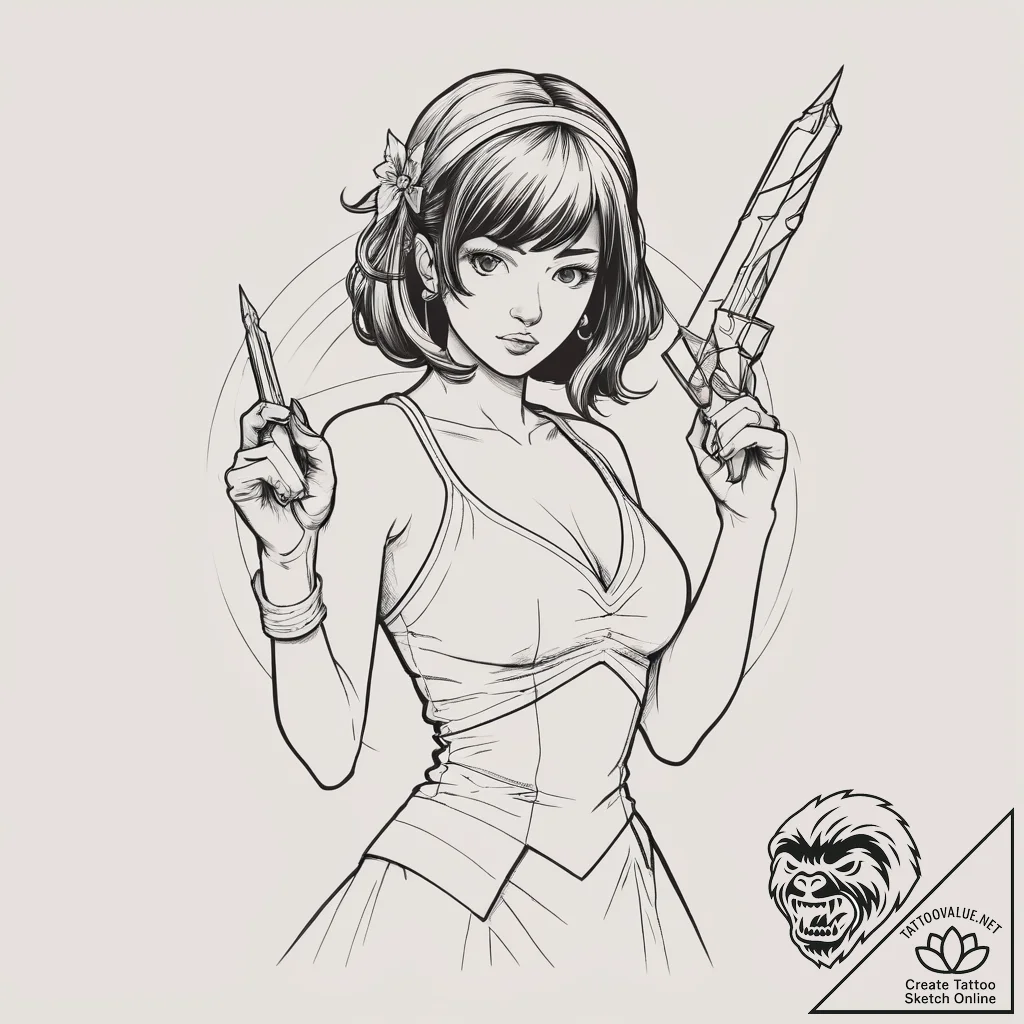 A graphic novel panel of the bride fighting g... - tattoo sketch (№1751307562_0, 30.06.2025 18:19) — tattoovalue.net