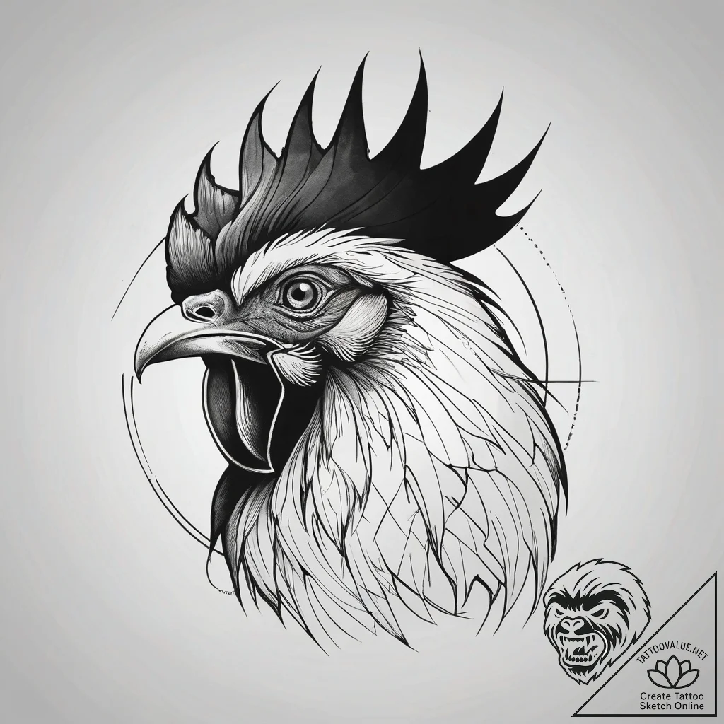 Rooster, artistic tattoo sketch, stylized int... - tattoo sketch (№1751308277_0, 30.06.2025 18:31) — tattoovalue.net