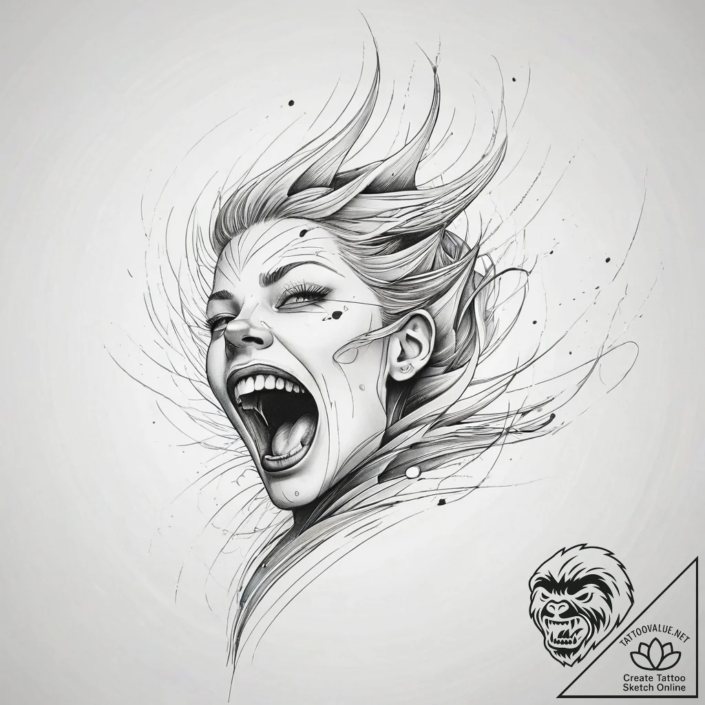 A sketch of a banshee, her scream visualized... - tattoo sketch (№1751308593_0, 30.06.2025 18:36) — tattoovalue.net
