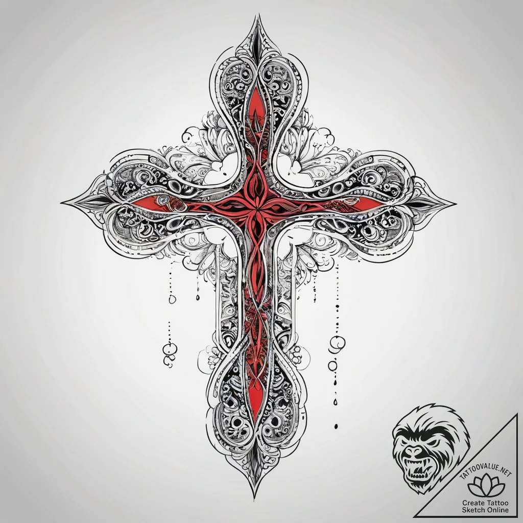 Unalome, tattoo sketch design, black and red... - tattoo sketch (№1751309152_0, 30.06.2025 18:45) — tattoovalue.net