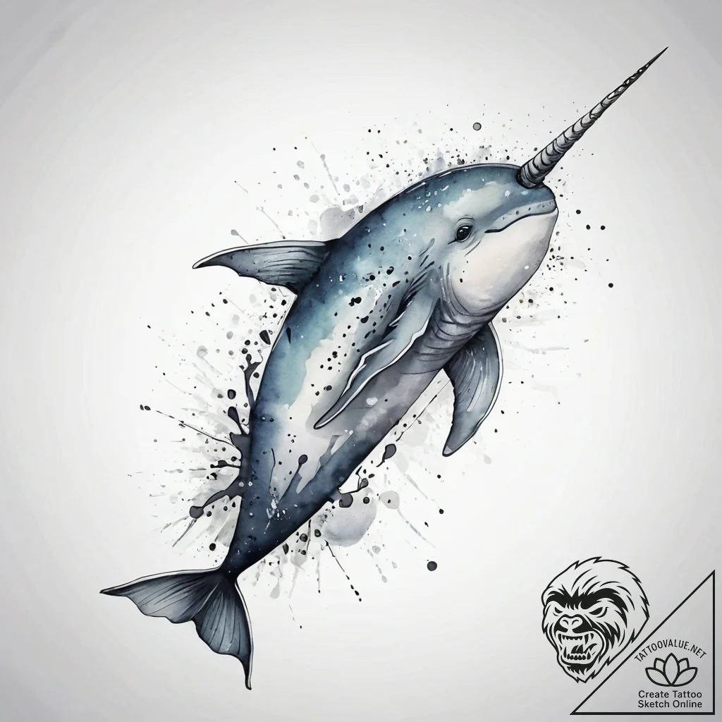 A narwhal, tattoo flash sheet design, black a... - tattoo sketch (№1751309230_0, 30.06.2025 18:47) — tattoovalue.net