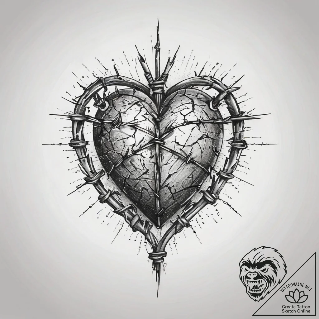 Barbed wire heart, tattoo sketch design, old... - tattoo sketch (№1751309470_0, 30.06.2025 18:51) — tattoovalue.net