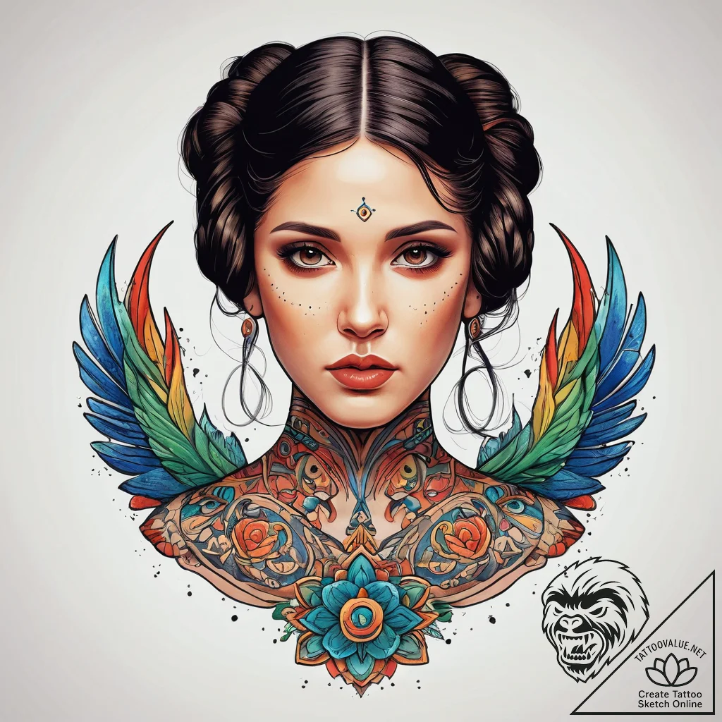 31. chicano style portrait of a beautiful, ta... - tattoo sketch (№1751310027_0, 30.06.2025 19:00) — tattoovalue.net