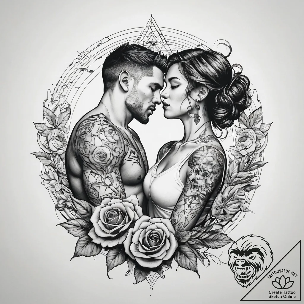 A linework tattoo of the "dancing" scene with... - tattoo sketch (№1751310109_0, 30.06.2025 19:01) — tattoovalue.net
