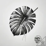 A monstera leaf, tattoo line art, minimalist… – tattoo sketch (№1751310186_0, 30.06.2025 19:03) — tattoovalue.net