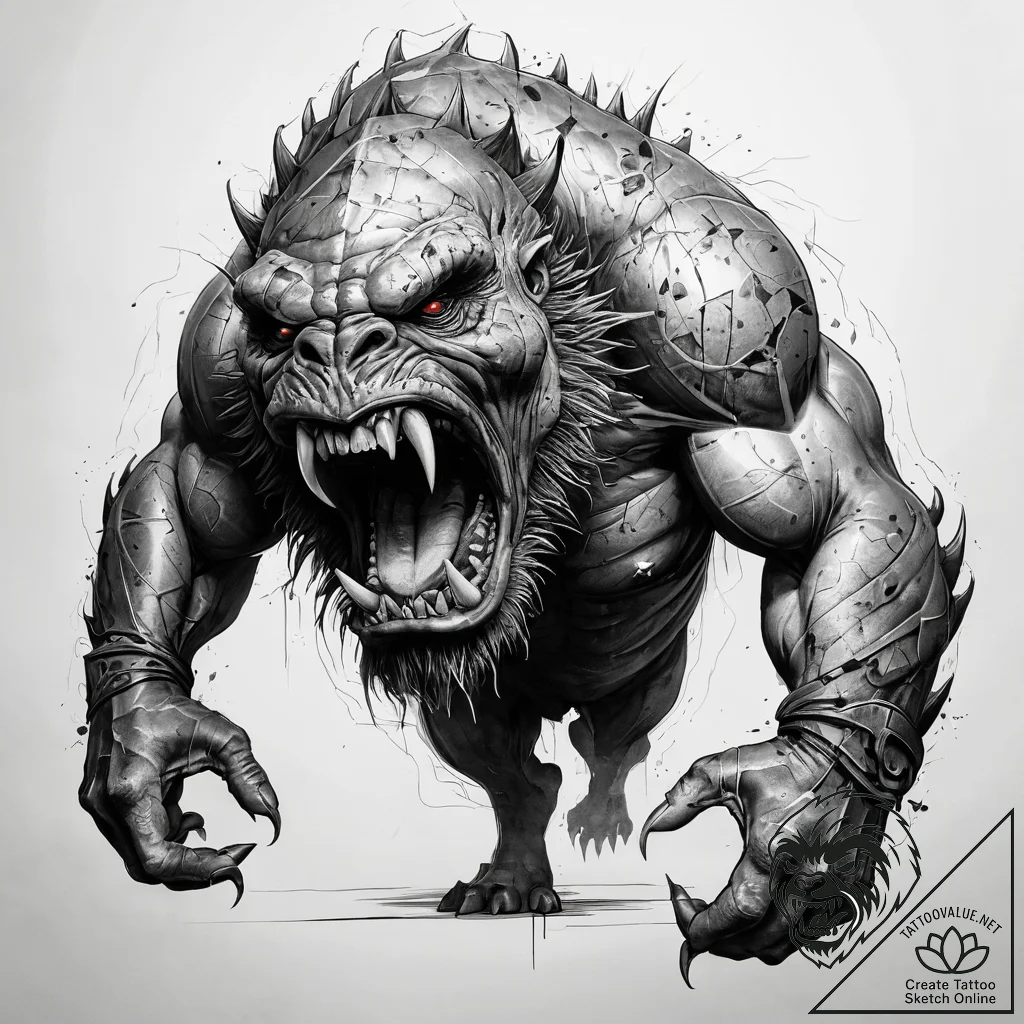 A sketch of a rancor, monstrous and powerful.... - tattoo sketch (№1751310427_0, 30.06.2025 19:07) — tattoovalue.net