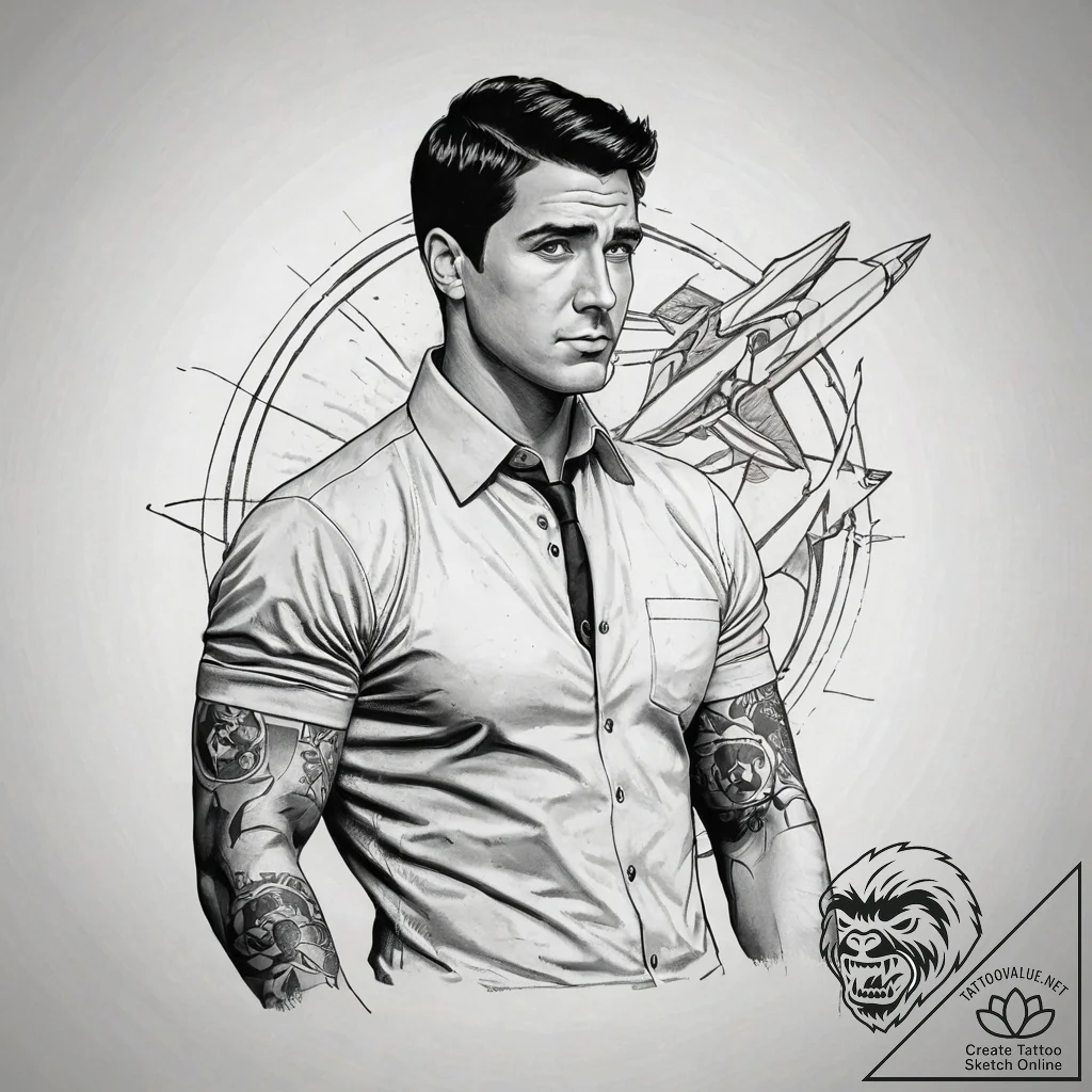 A sketch of sterling archer, with the phrase... - tattoo sketch (№1751311218_0, 30.06.2025 19:20) — tattoovalue.net