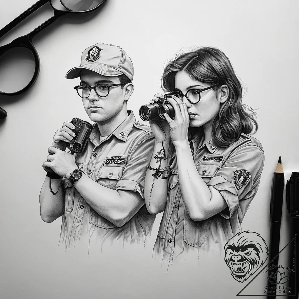 A sketch of the main characters from moonrise... - tattoo sketch (№1751311296_0, 30.06.2025 19:21) — tattoovalue.net