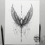 A hand writing with a quill that drips blood,… – tattoo sketch (№1751312410_0, 30.06.2025 19:40) — tattoovalue.net