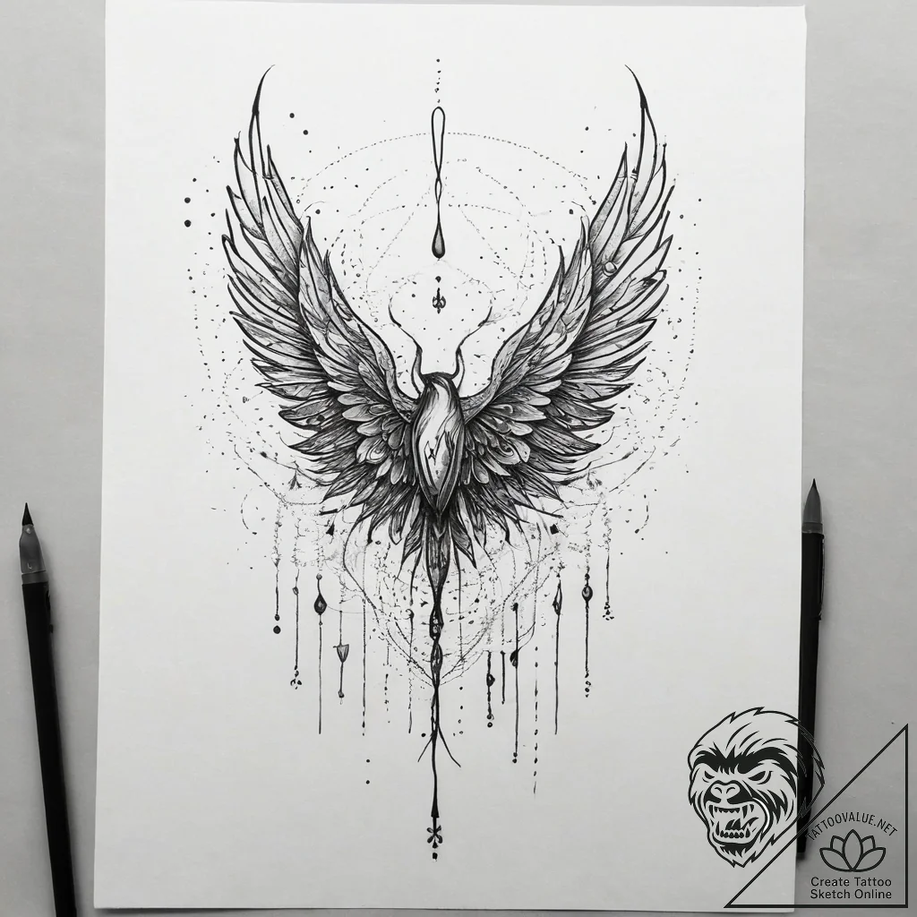 A hand writing with a quill that drips blood,... - tattoo sketch (№1751312410_0, 30.06.2025 19:40) — tattoovalue.net