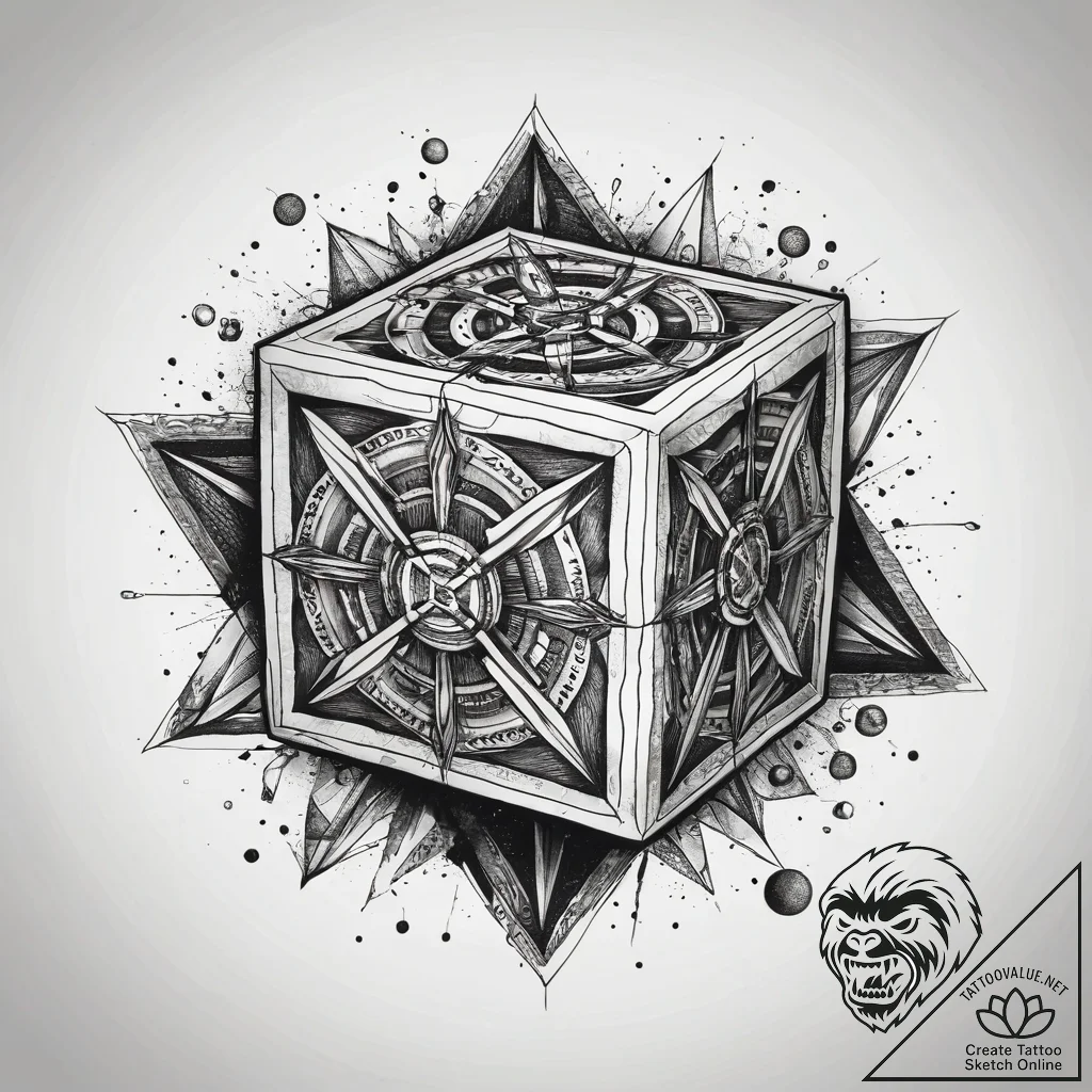 A linework design of the horadric cube from d... - tattoo sketch (№1751313125_0, 30.06.2025 19:52) — tattoovalue.net