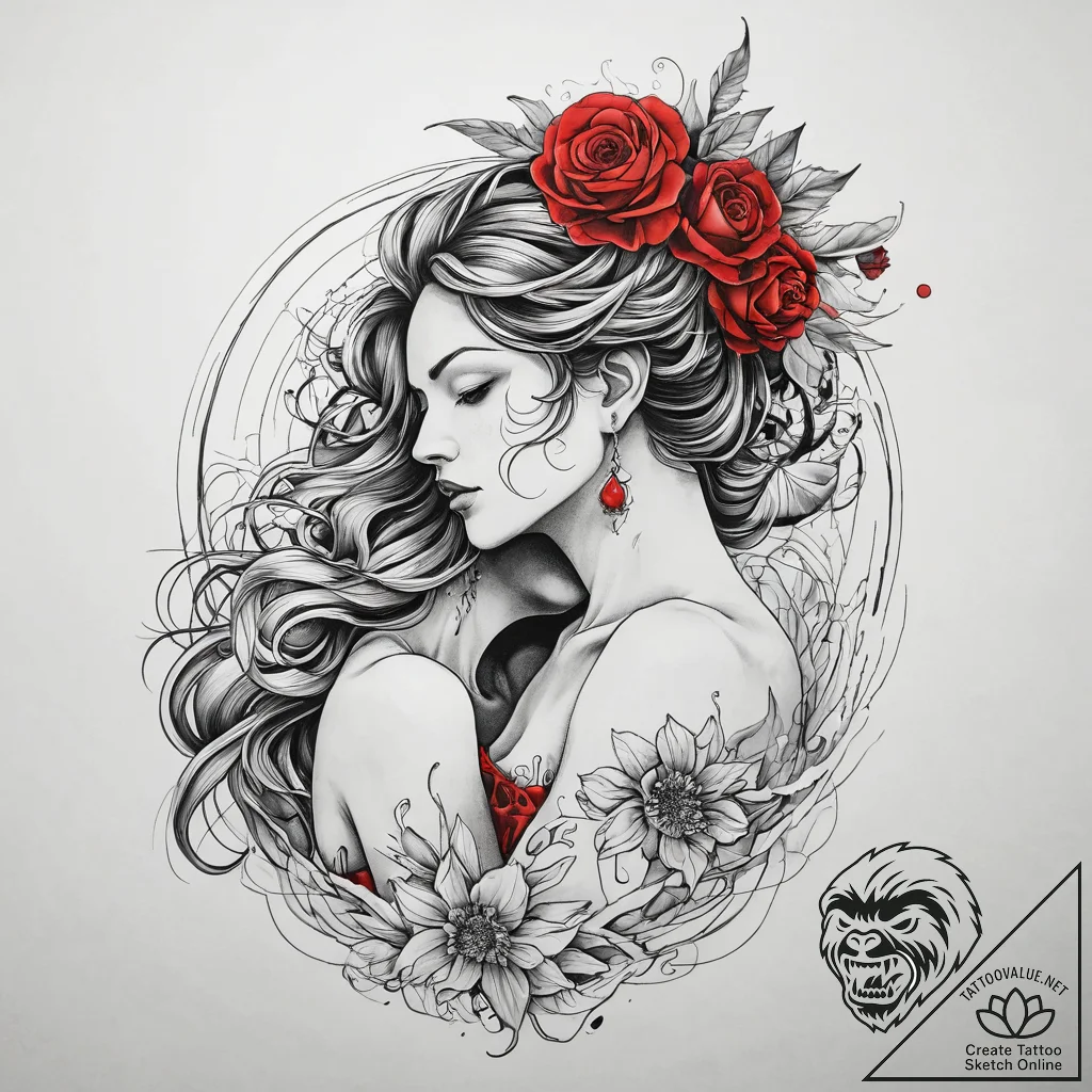Hades and persephone's embrace, concept art f... - tattoo sketch (№1751313203_0, 30.06.2025 19:53) — tattoovalue.net