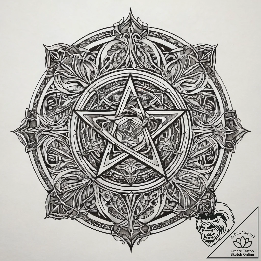 Pentacle, ink illustration for tattoo, neo tr... - tattoo sketch (№1751313761_0, 30.06.2025 20:02) — tattoovalue.net