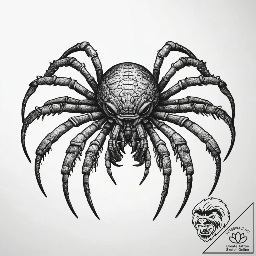 113. linework tattoo of a facehugger, minimal... - tattoo sketch (№1751313839_0, 30.06.2025 20:03) — tattoovalue.net