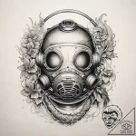 An old diving helmet overgrown with coral, co… – tattoo sketch (№1751314157_0, 30.06.2025 20:09) — tattoovalue.net