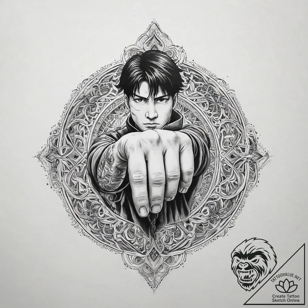 A neo-traditional portrait of roy mustang, sn... - tattoo sketch (№1751314556_0, 30.06.2025 20:15) — tattoovalue.net