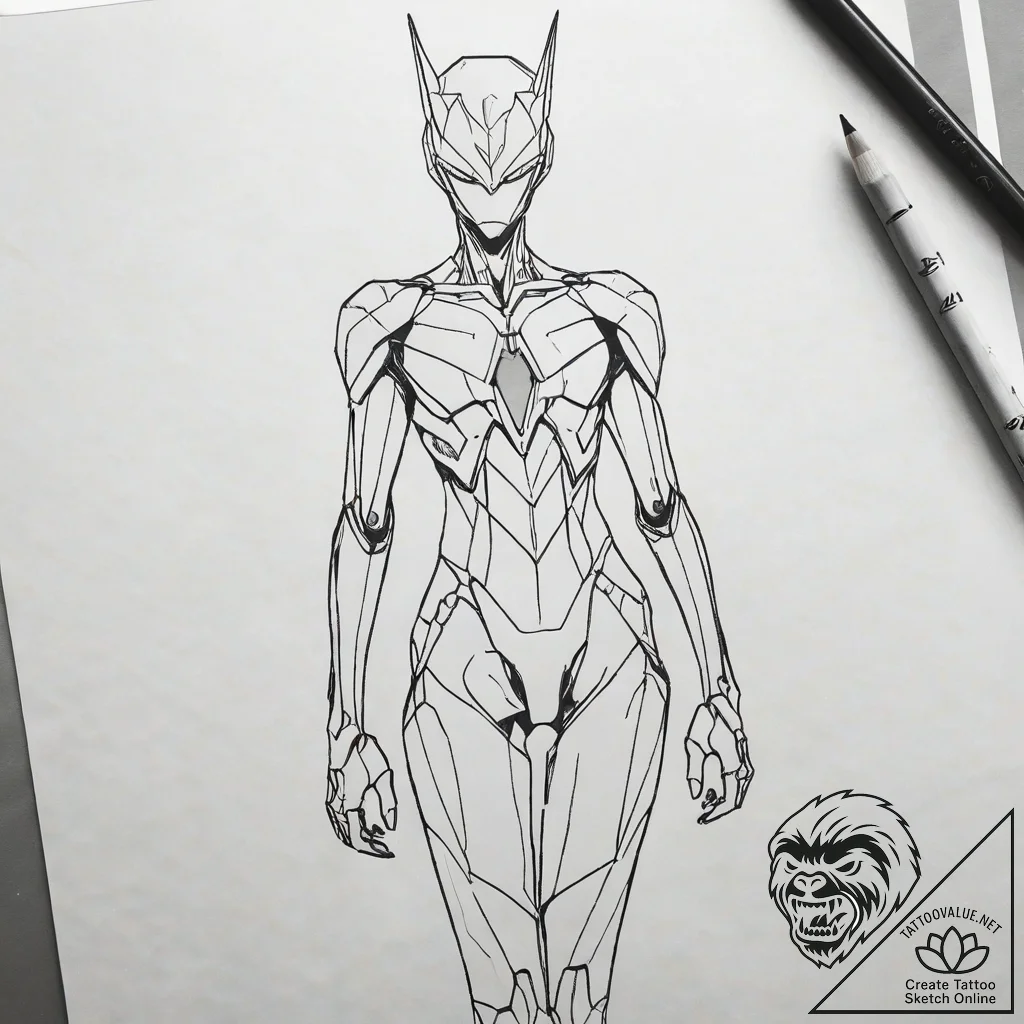 A sketch of the eva unit-01 from neon genesis... - tattoo sketch (№1751314640_0, 30.06.2025 20:17) — tattoovalue.net