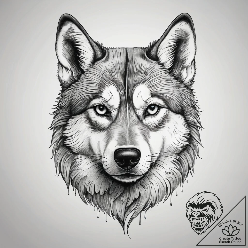 Husky, tattoo line art, bold outlines, thick... - tattoo sketch (№1751314795_0, 30.06.2025 20:19) — tattoovalue.net