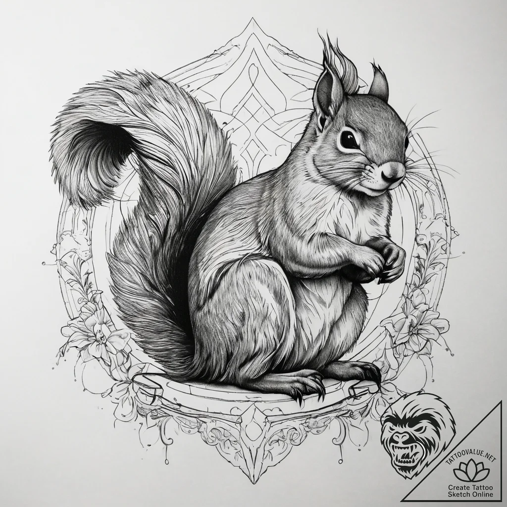 Squirrel, tattoo drawing outline, studio ligh... - tattoo sketch (№1751315036_0, 30.06.2025 20:23) — tattoovalue.net