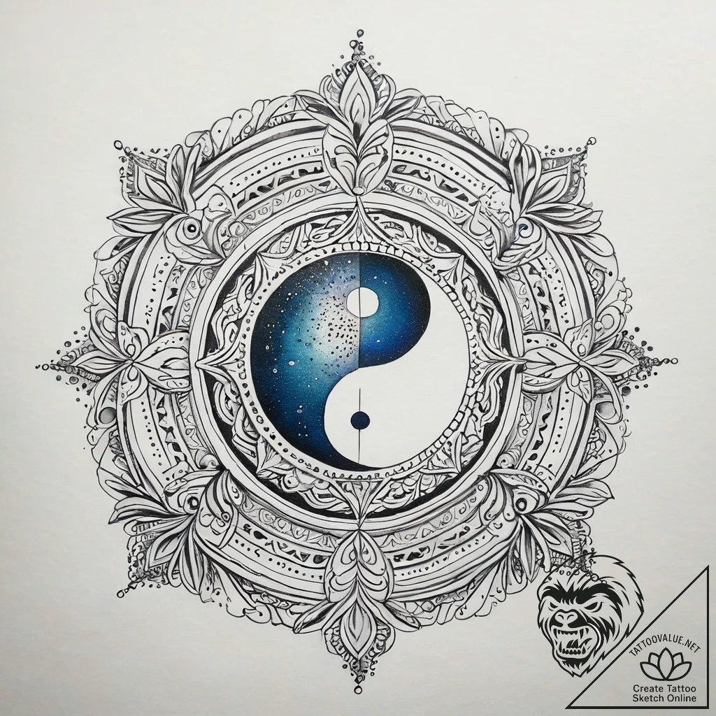 A dotwork design of the yin-yang symbol made... - tattoo sketch (№1751315588_0, 30.06.2025 20:33) — tattoovalue.net