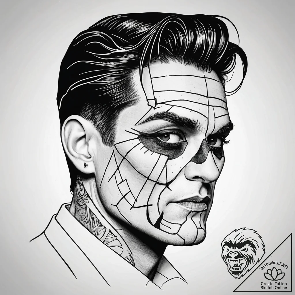 A chicano style tattoo of harvey "two-face" d... - tattoo sketch (№1751315672_0, 30.06.2025 20:34) — tattoovalue.net