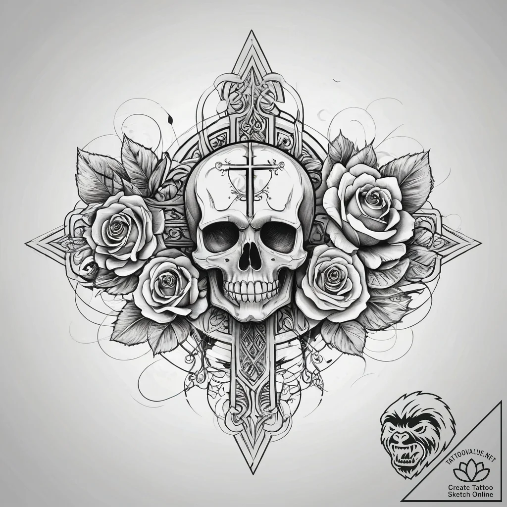 Latin cross, tattoo drawing outline, chicano... - tattoo sketch (№1751315991_0, 30.06.2025 20:39) — tattoovalue.net