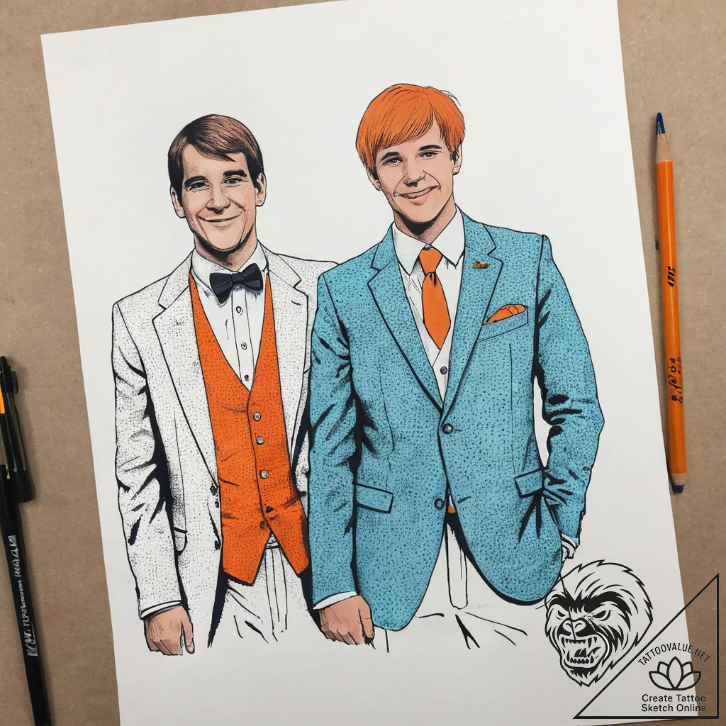 A sketch of the main characters from dumb and... - tattoo sketch (№1751316545_0, 30.06.2025 20:49) — tattoovalue.net