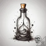 Potion bottle with glowing liquid, concept ar… – tattoo sketch (№1751316863_0, 30.06.2025 20:54) — tattoovalue.net