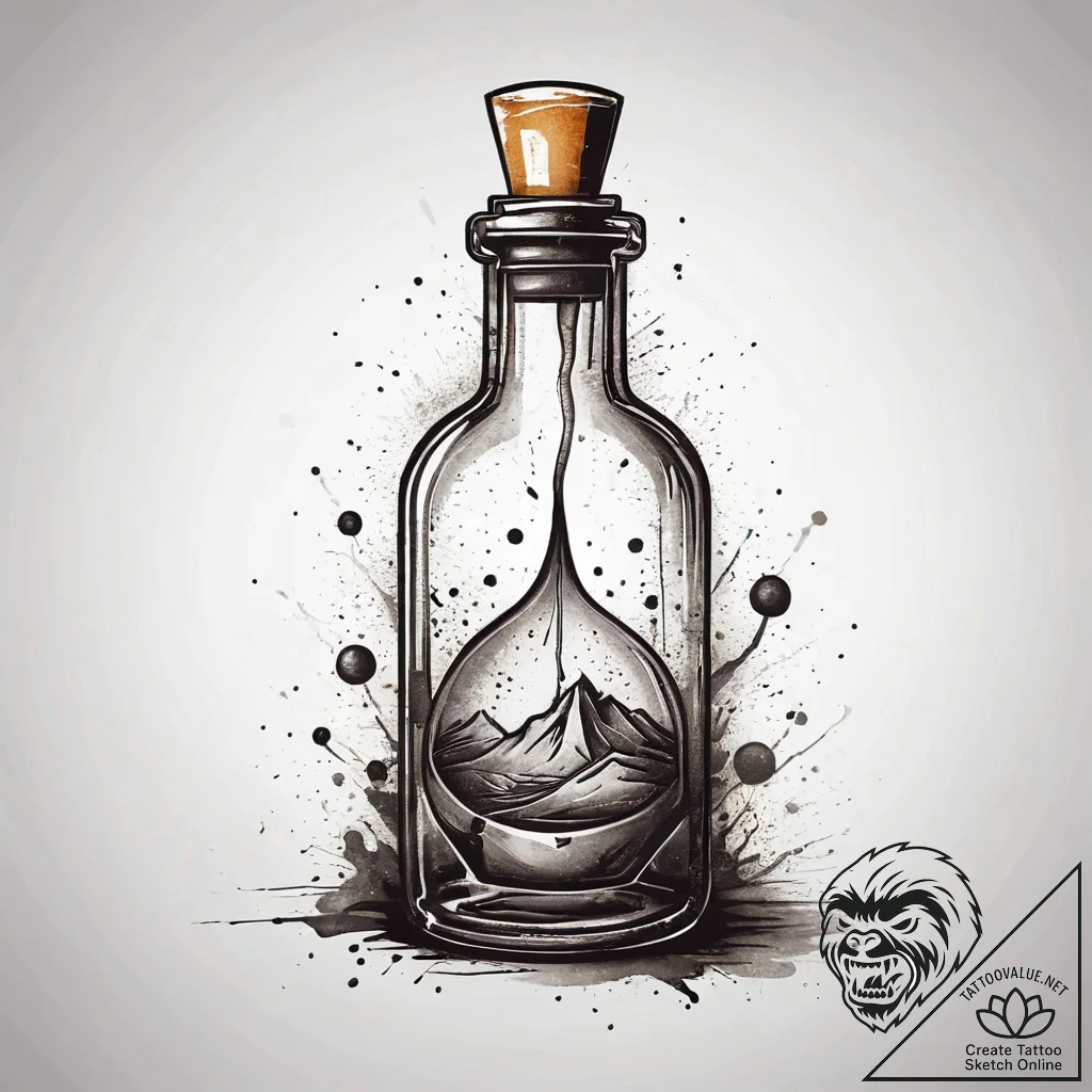 Potion bottle with glowing liquid, concept ar... - tattoo sketch (№1751316863_0, 30.06.2025 20:54) — tattoovalue.net