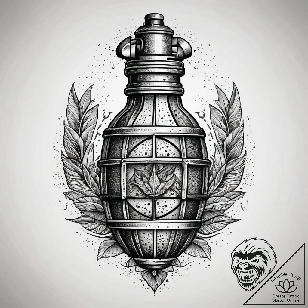 Grenade, tattoo line art, vibrant colors, ful... - tattoo sketch (№1751317343_0, 30.06.2025 21:02) — tattoovalue.net