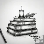 A stack of old books with a lit candle on top… – tattoo sketch (№1751317421_0, 30.06.2025 21:03) — tattoovalue.net