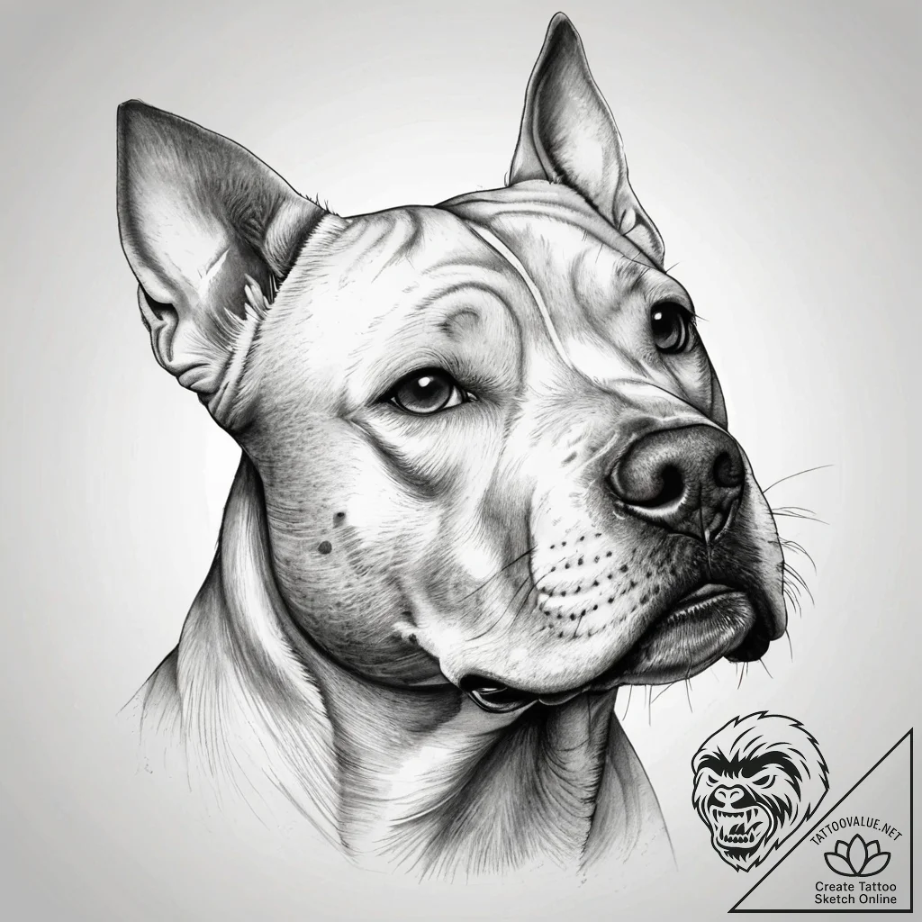 Pit bull terrier, artistic tattoo sketch, bla... - tattoo sketch (№1751317660_0, 30.06.2025 21:07) — tattoovalue.net