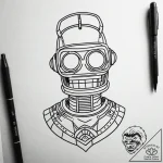 A graphic novel panel of bender from futurama… – tattoo sketch (№1751318222_0, 30.06.2025 21:17) — tattoovalue.net