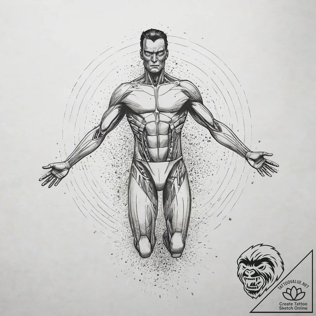 124. a graphic novel panel of the t-1000 emer... - tattoo sketch (№1751318539_0, 30.06.2025 21:22) — tattoovalue.net