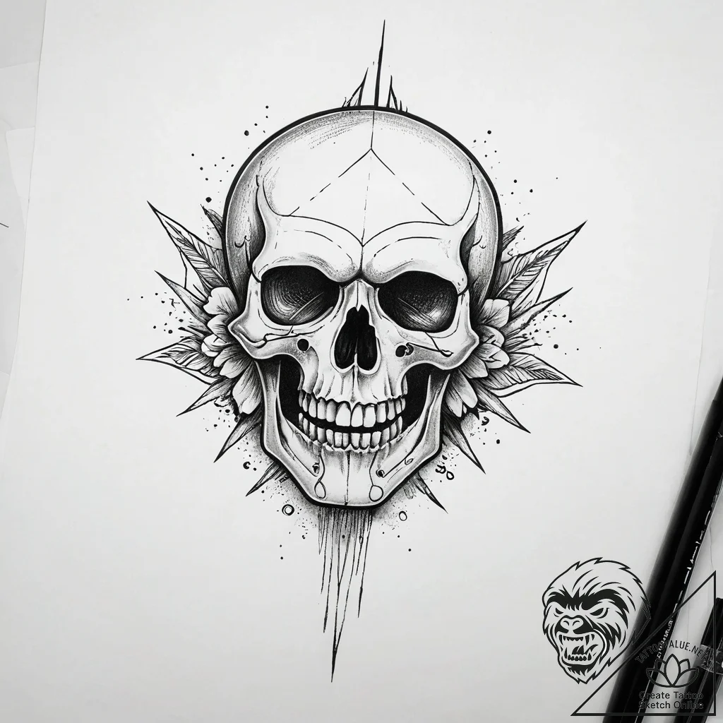 A neo-traditional tattoo of the skull on stun... - tattoo sketch (№1751318617_0, 30.06.2025 21:23) — tattoovalue.net