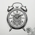 A linework tattoo of the alarm clock from gro… – tattoo sketch (№1751318694_0, 30.06.2025 21:24) — tattoovalue.net