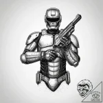 A graphic novel style tattoo of robocop with… – tattoo sketch (№1751318772_0, 30.06.2025 21:26) — tattoovalue.net