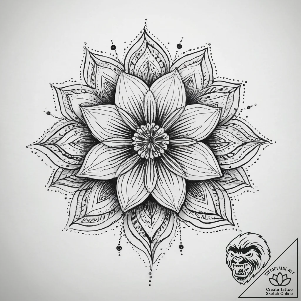 Flower, tattoo drawing outline, masterpiece,... - tattoo sketch (№1751319091_0, 30.06.2025 21:31) — tattoovalue.net