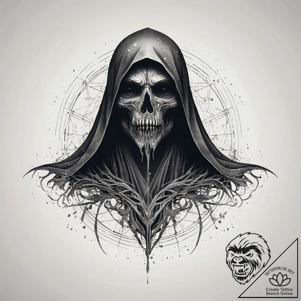 A trash polka sketch of a dementor, its shado... - tattoo sketch (№1751320302_0, 30.06.2025 21:51) — tattoovalue.net
