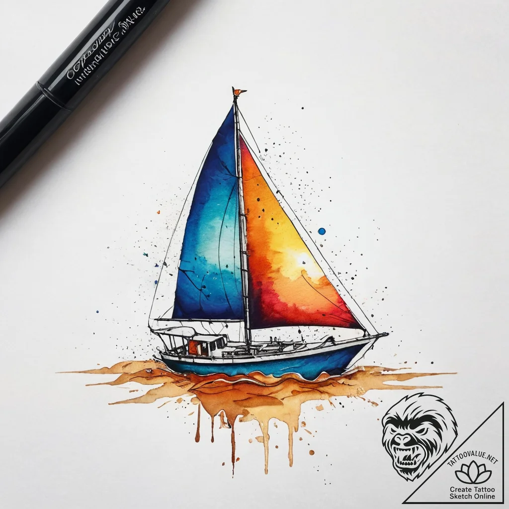 A ship sailing on a sea of sand, concept art... - tattoo sketch (№1751320381_0, 30.06.2025 21:53) — tattoovalue.net